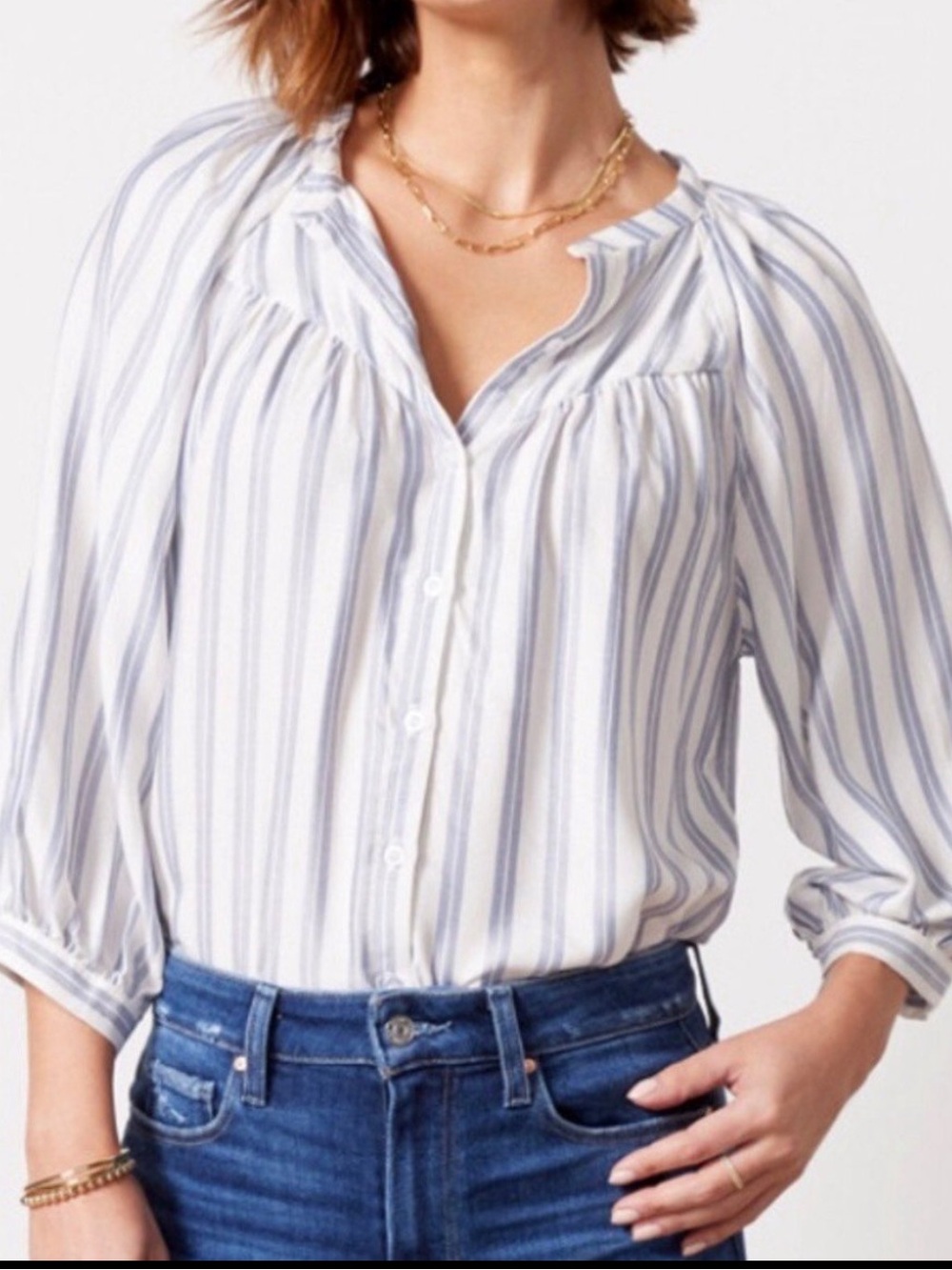 Evereve Leah Stripe peasant blouse XL
